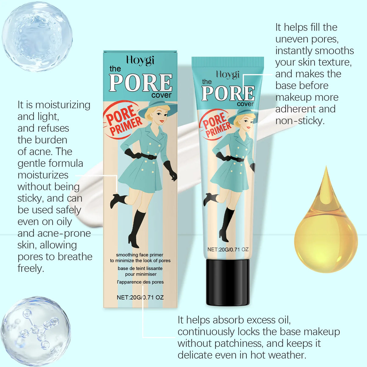 Hoygi Pore Primer Long Lasting Makeup Absorb Excess Oil Fine Texture Refresh Moisturizing Gentle Formula Smoothing Face Primer