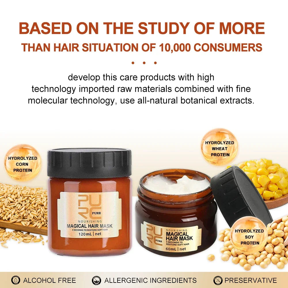 PURC 5s Magical Hair Mask Keratin Treatment Quick Smoothing Perm,Frizz Dry Damage Repairing Cream Restore Soft Masks Hair Care
