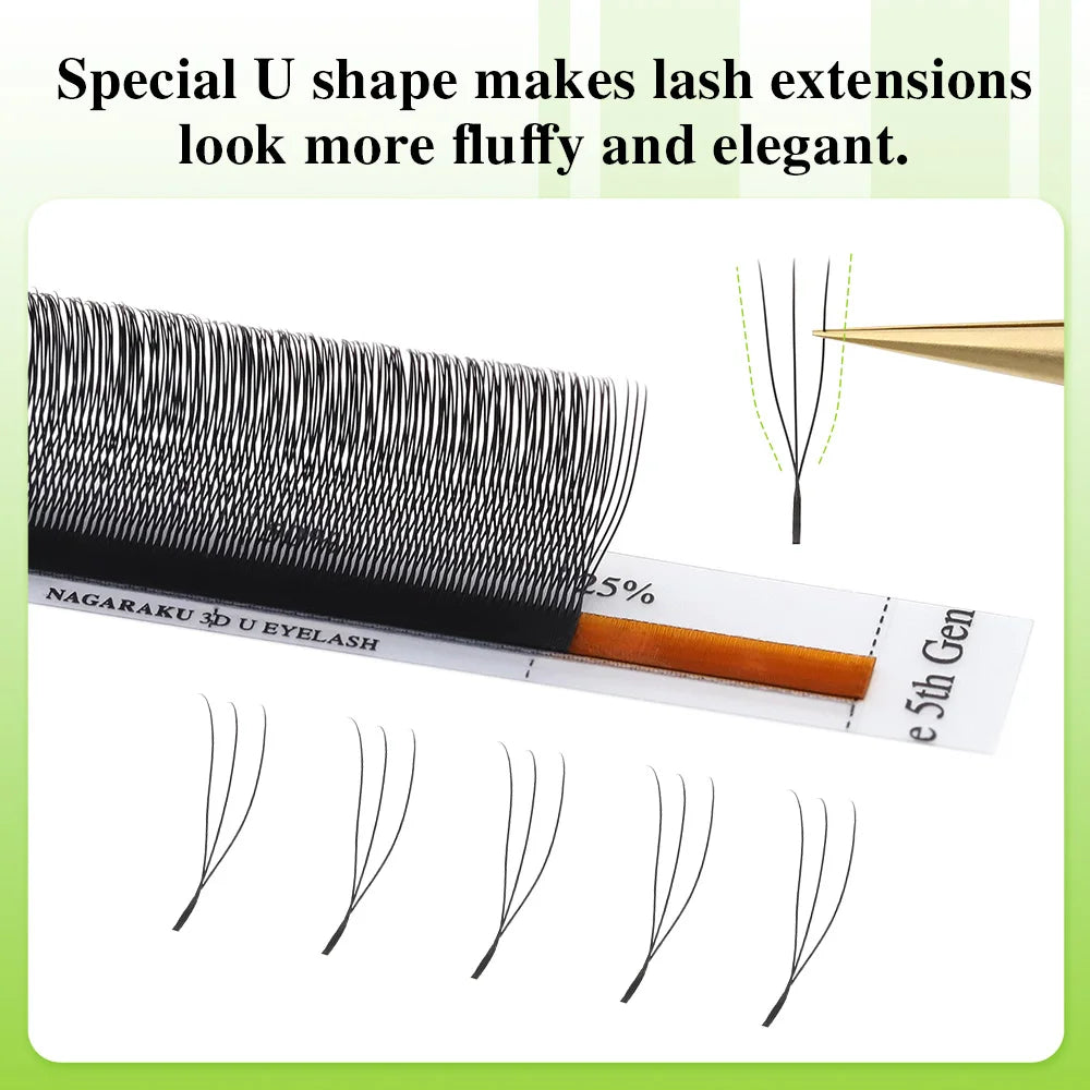 NAGARAKU U-Shaped 3D 4D 5D Lashes Extensions Natural Soft U Lashes Premium Mink Brazilian Cilios Mink False Eyelashes