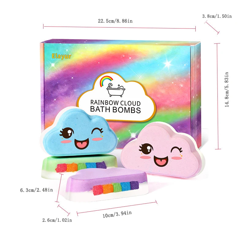 Rainbow Bath Bombs for Kids, Handmade 4 Pcs Kids Bath Bombs Gift Set for Girls Teens Toddler Rainbow Bubble Fizzy