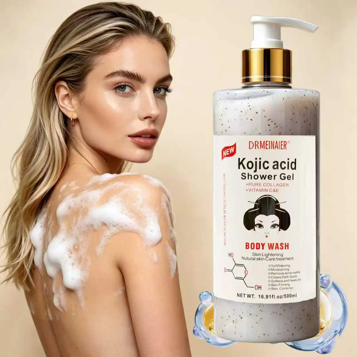 500ml Kojic Acid Shower Gel Deep Cleansing Brighten Skin Body Wash Skin Whitening Exfoliator Body Care Moisturizing Skincare