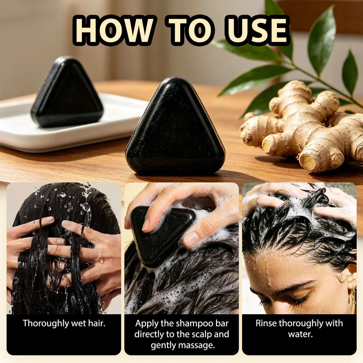Herbal Ginger & Ginseng Shampoo Bar 80g - 7-in-1 Care for Hair Health, Oil Control, Dandruff & Scalp Balance Daily.