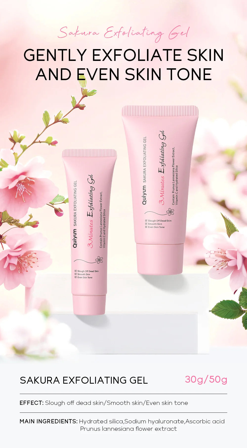 Sakura Exfoliating Gel, Face and Body Exfoliating Scrub Gel, Deep Cleansing Moisturizing Facial Exfoliator