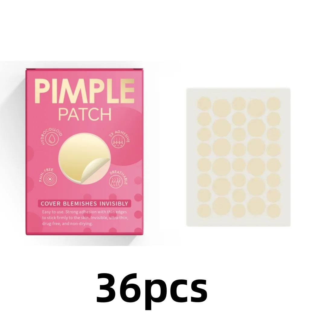 36pcs Hydrocolloid Acne Patches - Absorb Pus & Oil, Reduce Redness, Invisible Fit for All-Day Wear.