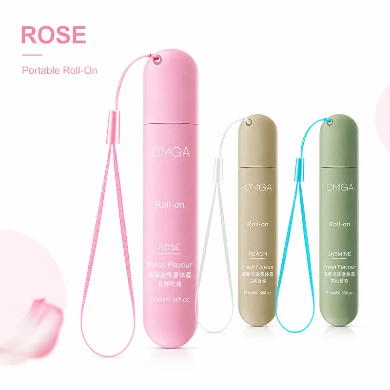 3pcs Portable Roll On Perfume Set 16ml Fresh Body Fragrance for Women Travel Size Long Lasting Scent Rose Peach Jasmine