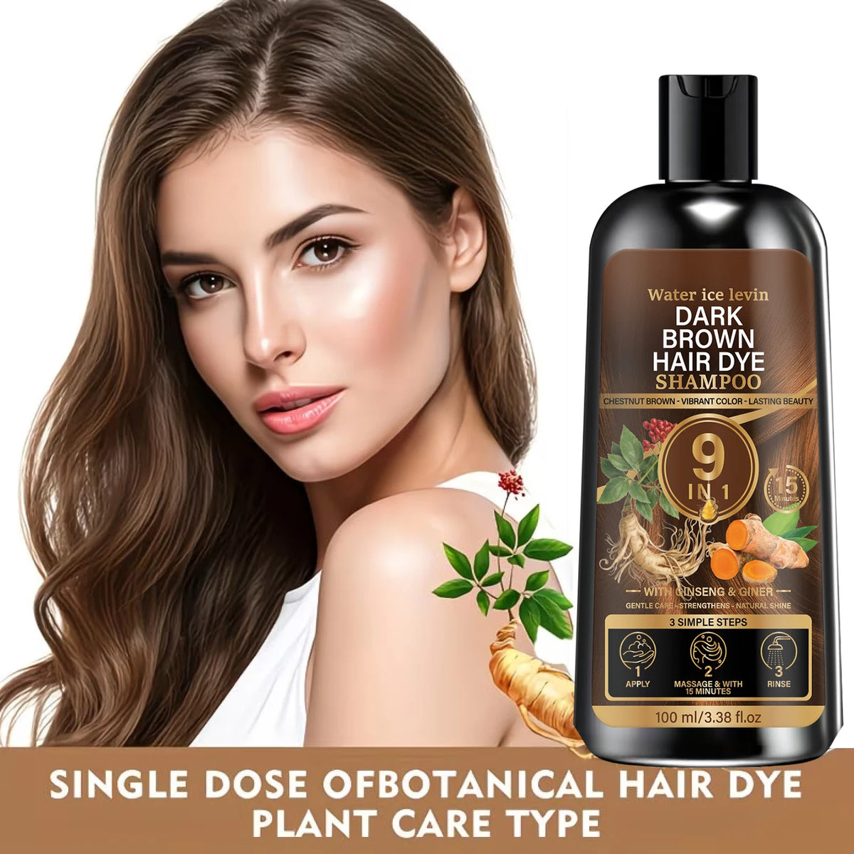 Dark Brown Color Enhancing Shampoo with Keratin & Biotin – Gentle Strengthening Hair Care with Ginseng & Ginger, Natural Chestnu