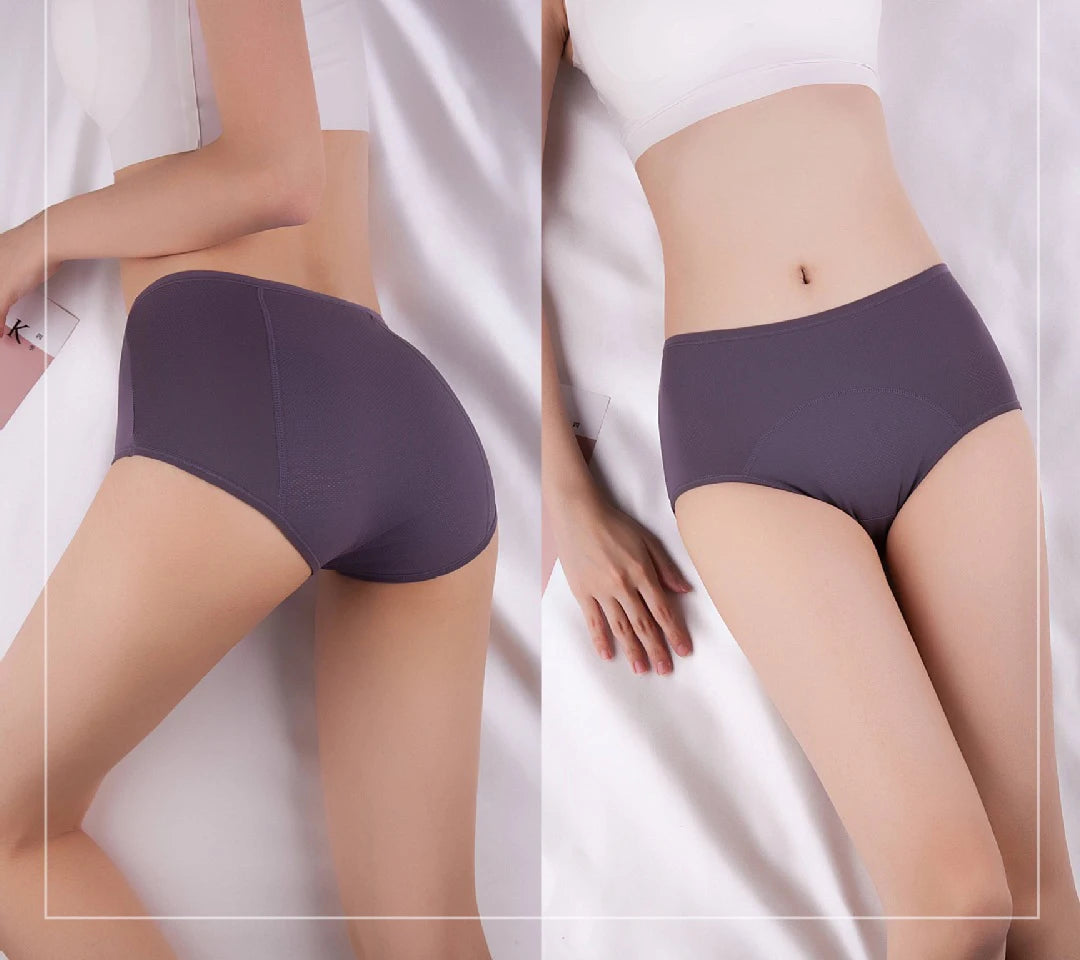 2pcs Women's Physiological Briefs Girl Menstrual Panties Ladies Period Leak Proof Panty Mid Waist Ice Silk Underwear