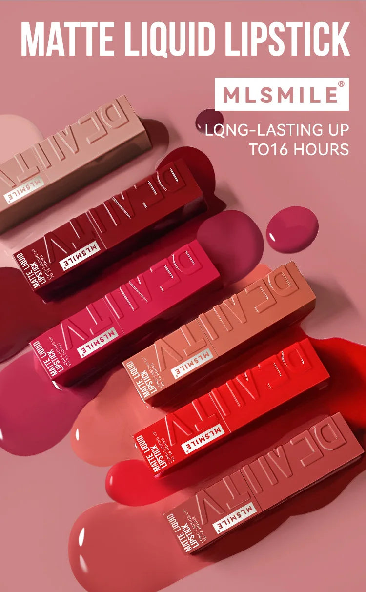MLSMILE 6 Color Non-stick cup Velvet Satin Gloss Lip glaze Mist Liquid matte lipstick Waterproof long-lasting color liquid