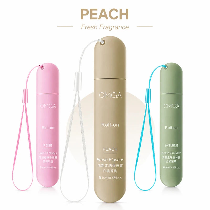 3pcs Portable Roll On Perfume Set 16ml Fresh Body Fragrance for Women Travel Size Long Lasting Scent Rose Peach Jasmine