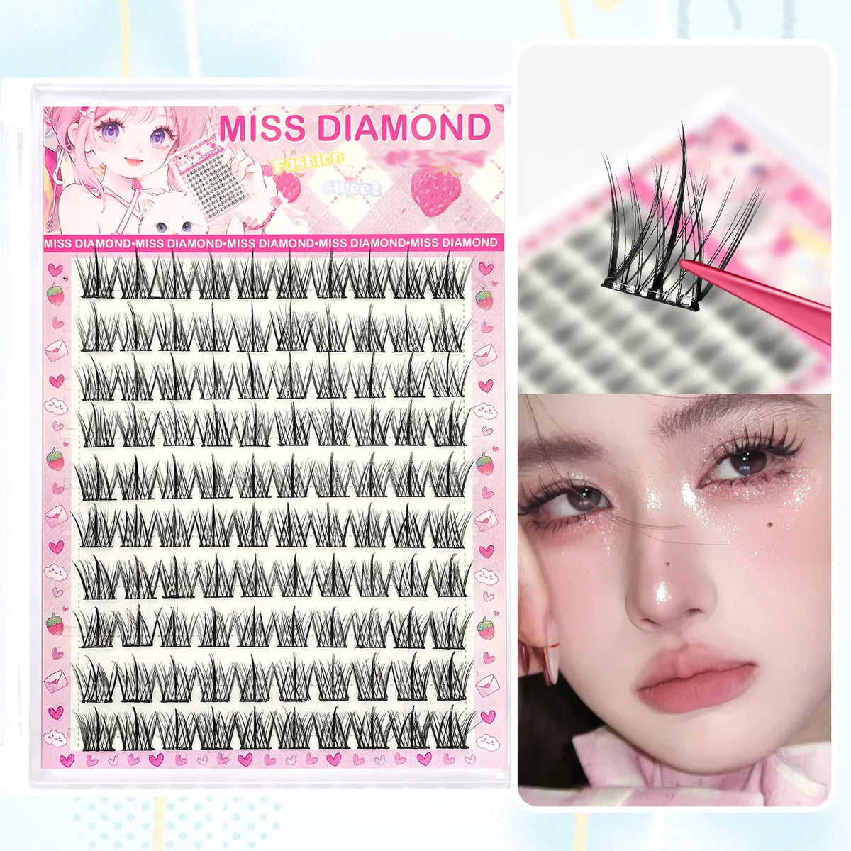 Gege Bear No-Glue False Eyelashes - Easy 3-Step Application, Natural Look, Perfect for Beginners with Sunflower Desig