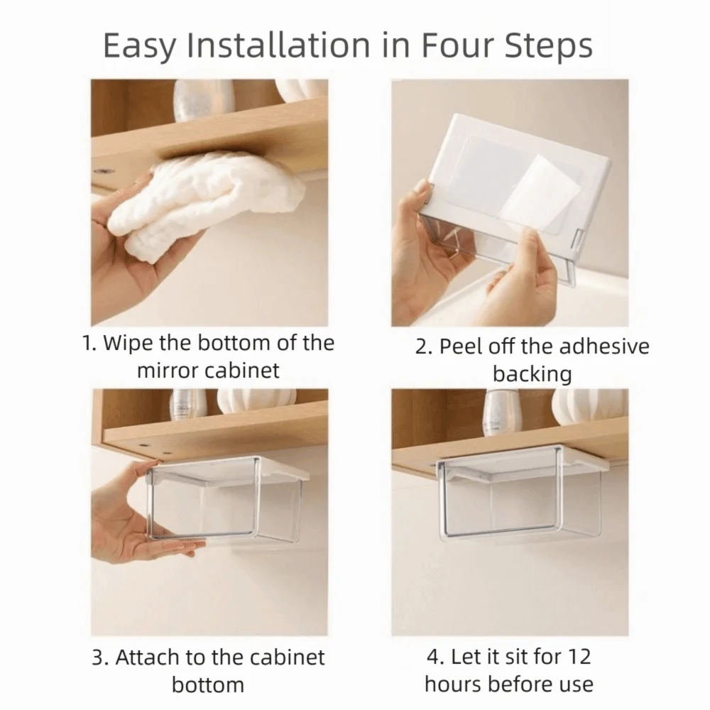 Plastic Drawer Style Storage Box Self Adhesive Large Capacity Makeup Storage Container Transparent Space Saving