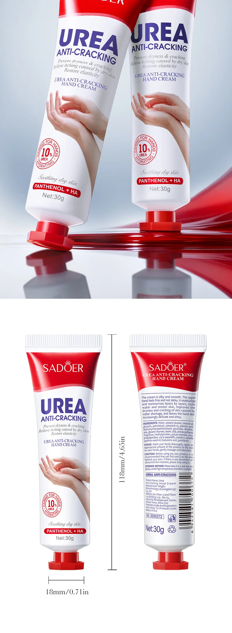 3/5pcs SADOER 10% Urea Anti-Cracking Hand Cream Panthenol HA Deep Moisturizing Improve Dryness Repair Cracked Hands Skincare 30g