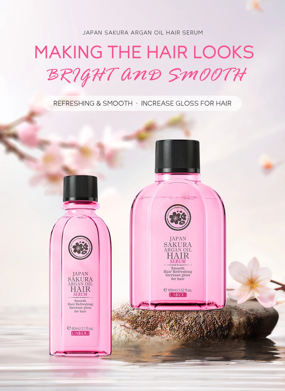 LAIKOU Japan Sakura Argan Hair Serum Nourishing Repair Split Ends Hair Essence (60ml/100ml)