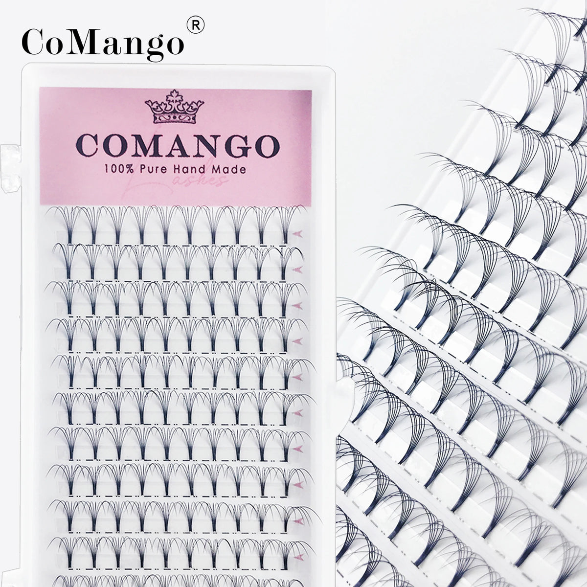 CoMango Premade Volume Fans Short Stem Russian Eyelash Extensions Wide Fans 3D 4D 5D 6D 8D 10D Faux Mink Lashes Wholesale