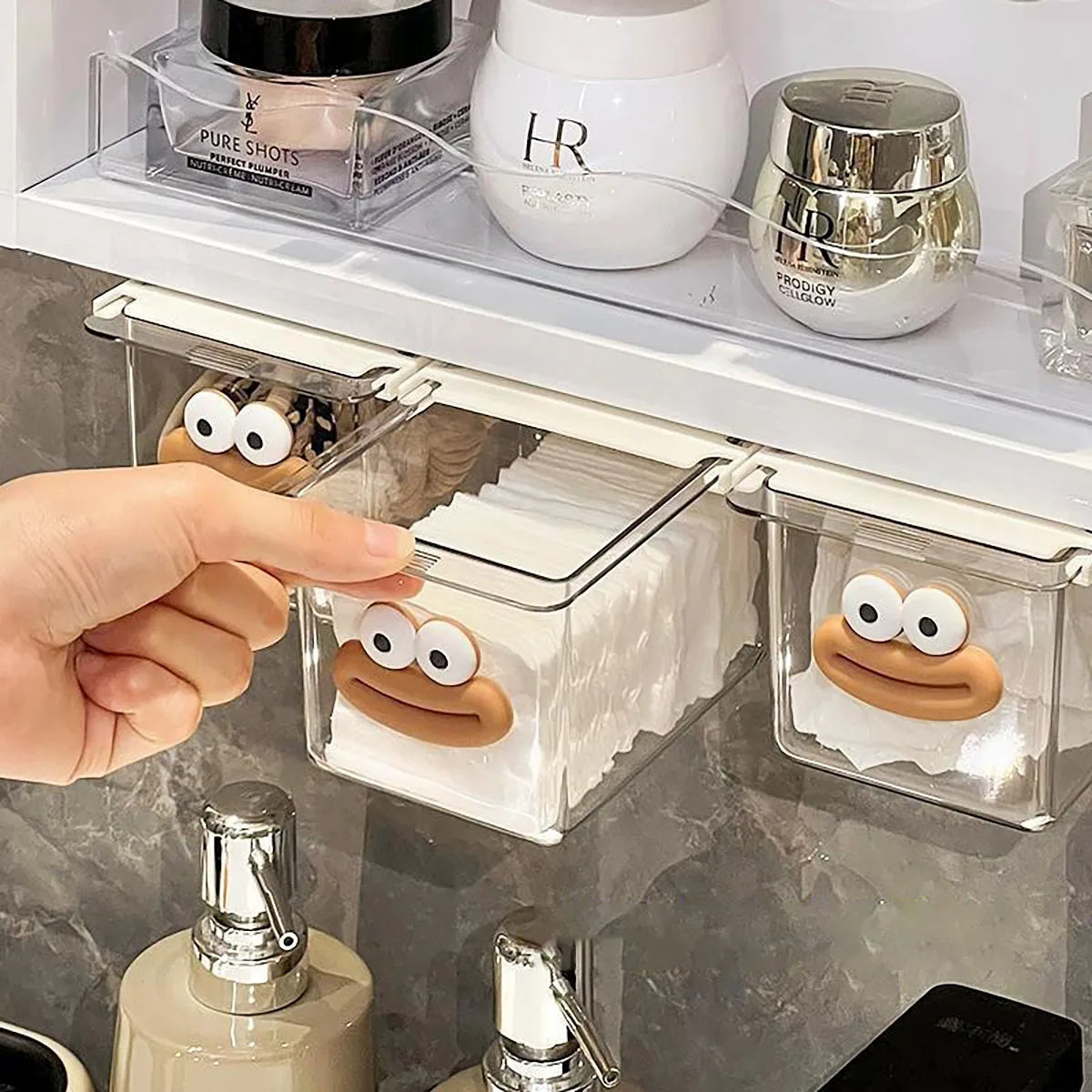 Transparent Bathroom Cotton Stick Makeup Cotton Bathroom Pull-Out Storage Drawer Style Storage Box Under The Mirror Cabinet