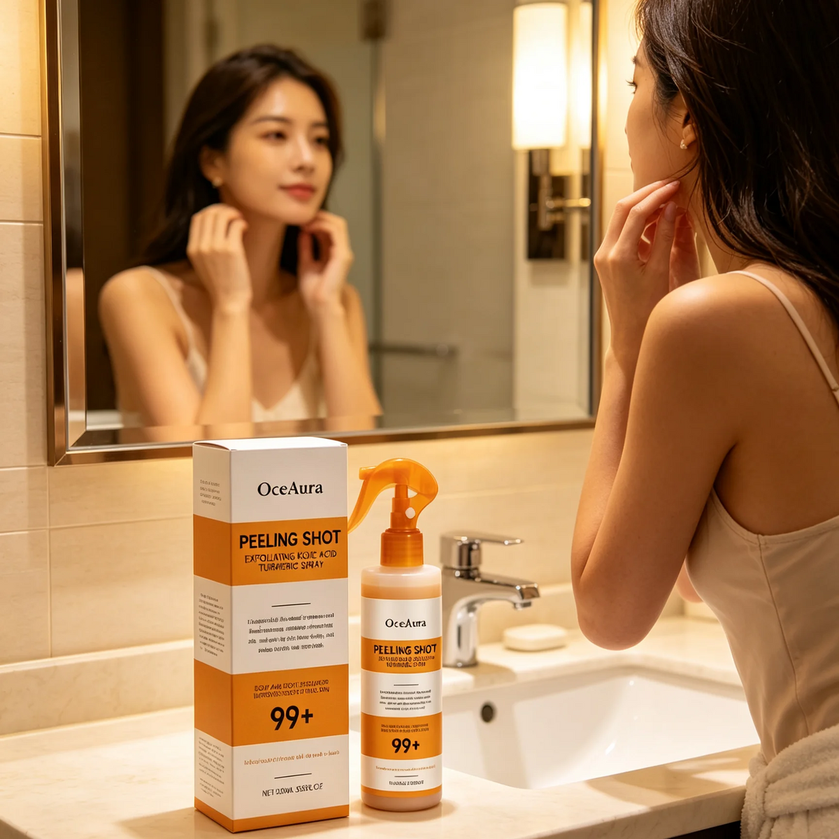OceAura Peel Shot Kojic Acid Turmeric Spray Exfoliate Skin Care Dead Skin Remover Improve Uneven Looking Exfoliating Spray 100ml