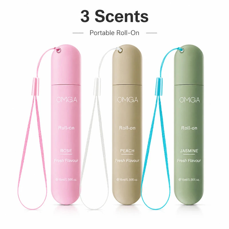 3pcs Portable Roll On Perfume Set 16ml Fresh Body Fragrance for Women Travel Size Long Lasting Scent Rose Peach Jasmine