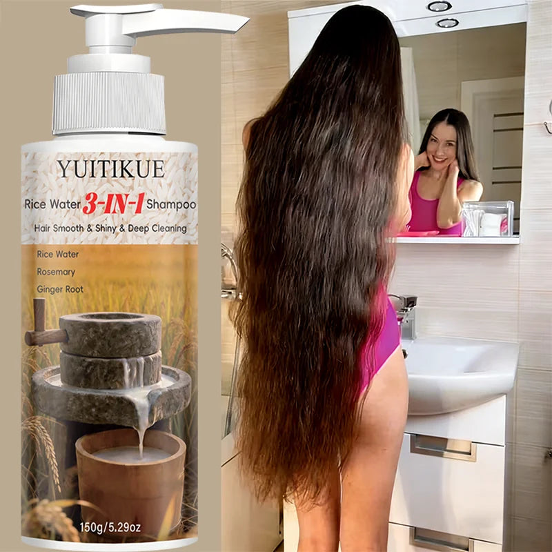 YUITIKUE Rice Water 3-in-1 Shampoo - Rosemary Ginger Root Deep Cleansing Shampoo for Smooth Shiny Hair