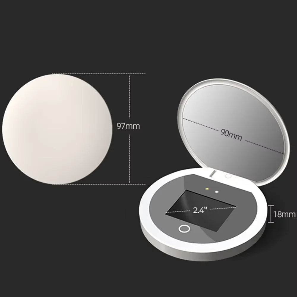 HTMCK LED & UV Visual Function Multifunctional Makeup Mirror Portable Sunscreen Detector Compact Travel Size Makeup Mirror