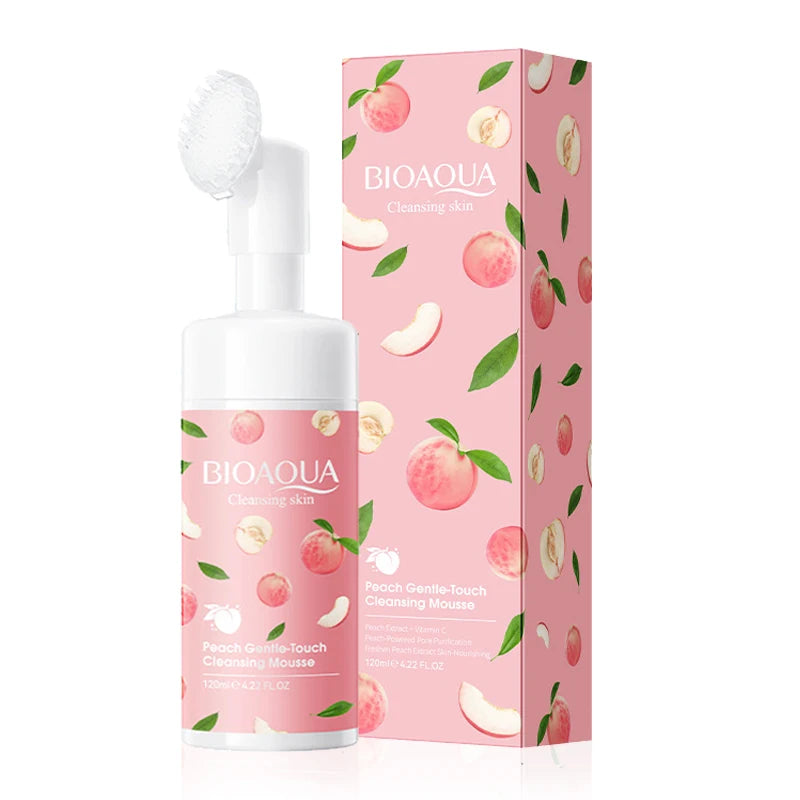 BIOAQUA Peach Facial Cleansing Mousse with Brush Gentle Touch Cleans Skin Oil Purify Pores Refreshed Non Tight Facial Cleanser