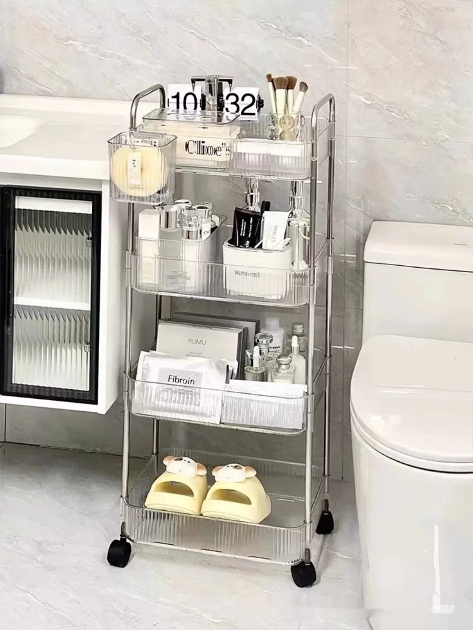 2/3/4 Layers Transparent Storage Rack with Wheels, Home Trolley Cart Suitable for Snacks Cosmetic Sundries and Kitchen Organizer