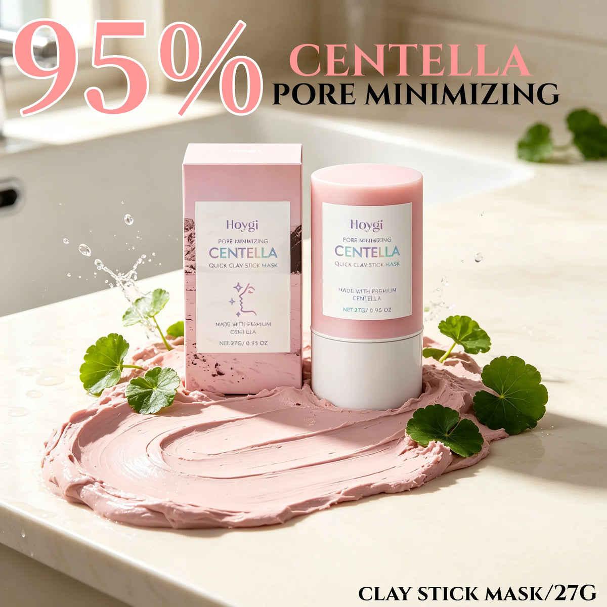 Centella Asiatica Kaolin Clay Mask Stick Quick Deep Pore Cleansing Oil Control Soothing Solid Face Mask Cica Skincare For Sensitive Skin Blackhead Remover Stick K-Beauty Mess-Free Clay Stick For Glowing Glass Skin Travel Size
