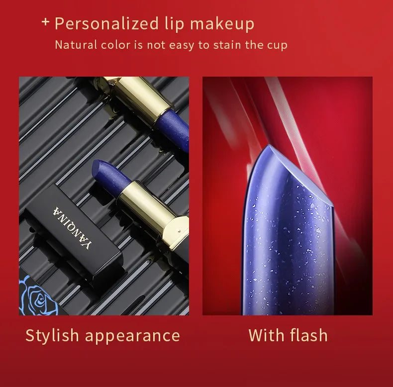 YANQINA Blue Temperature Color Changing Lipstick Waterproof Long-Lasting Non-Fading Non-Transfer Moisturizing Lip Stain Tinted