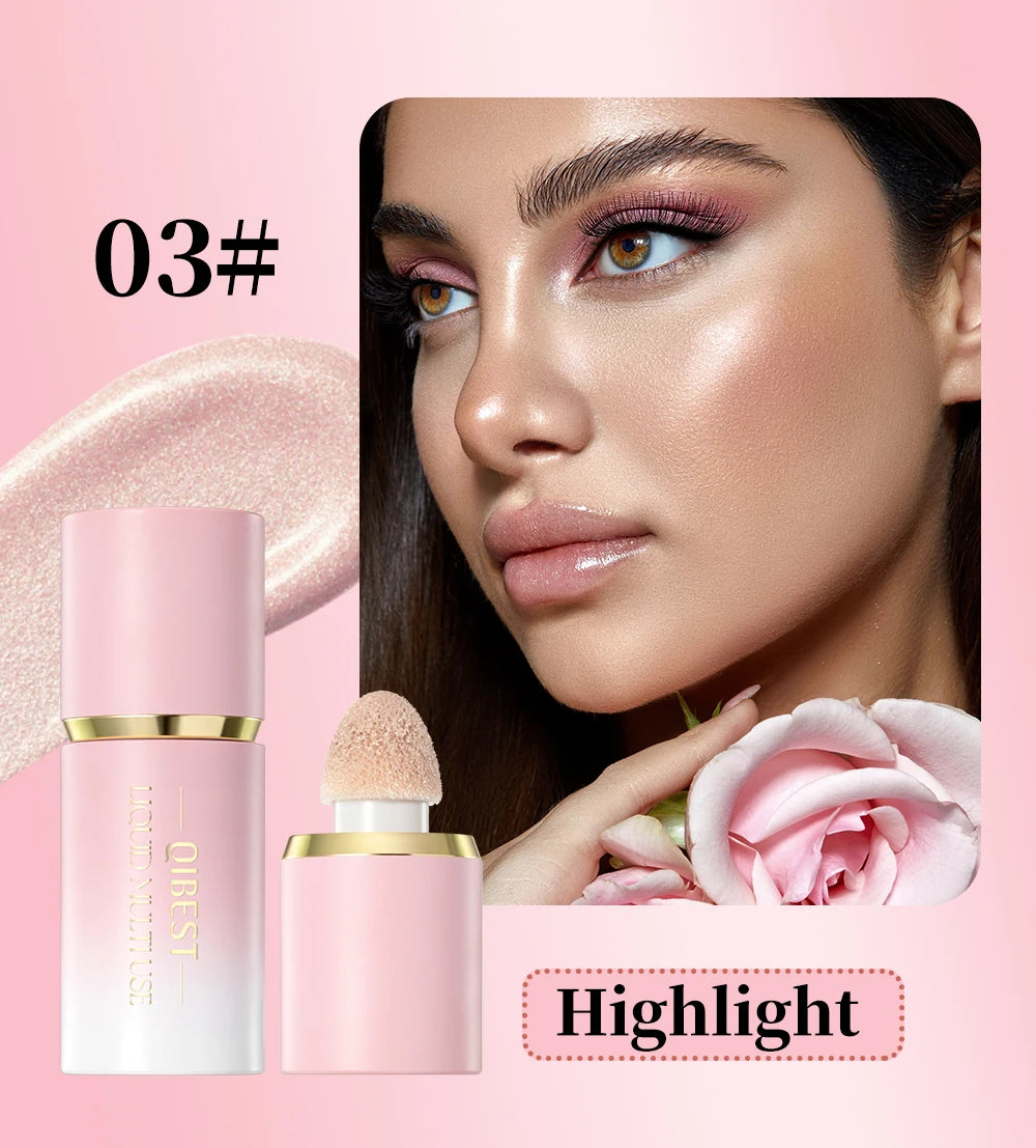 QIBEST Matte Face Liquid Blusher Smooth Cheek Eye Blush Highlighter Multi-Use Stick Rouge Lasting Liquid Contour Bronzer Makeup
