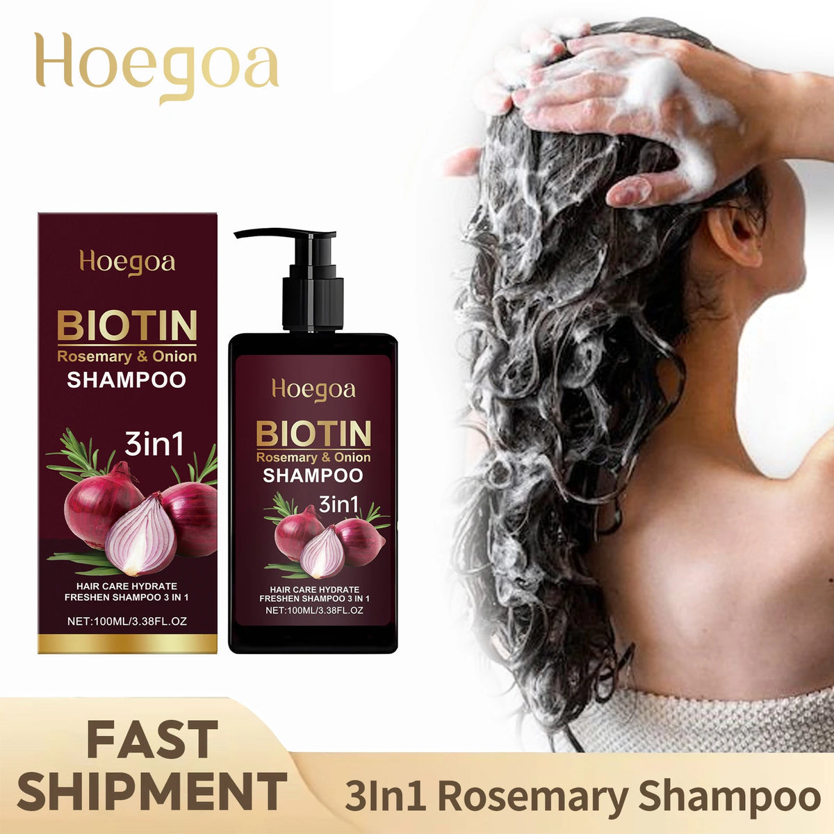Red Onion Rosemary Shampoo Anti Hair Loss Repair Damaged Frizz Deep Cleansing Oil Control Thickening Hair Growth Shampoo