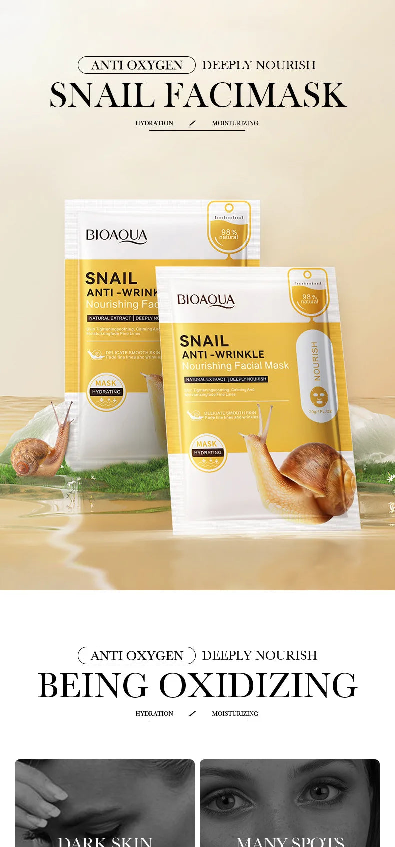 10pcs BIOAQUA Snail Face Mask Moisturizing Brightening Firming Hydrating skincare Facial Masks Face Sheet Mask Skin Care