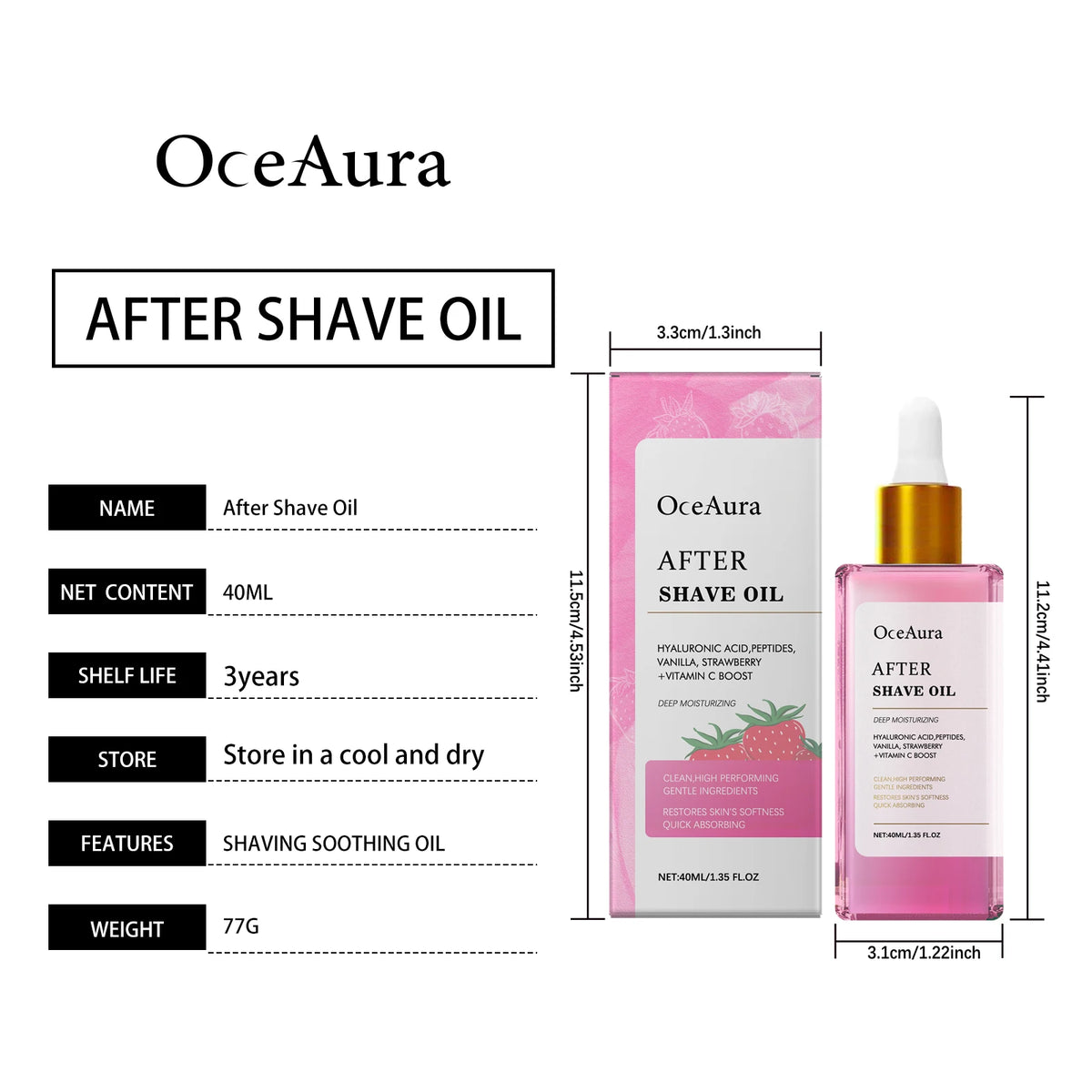 OceAura After Shave Oil Strawberry Vanilla Moisturizing Skin Soothing Intimate Area Leg Prevent Hair Growth Products Body Oil