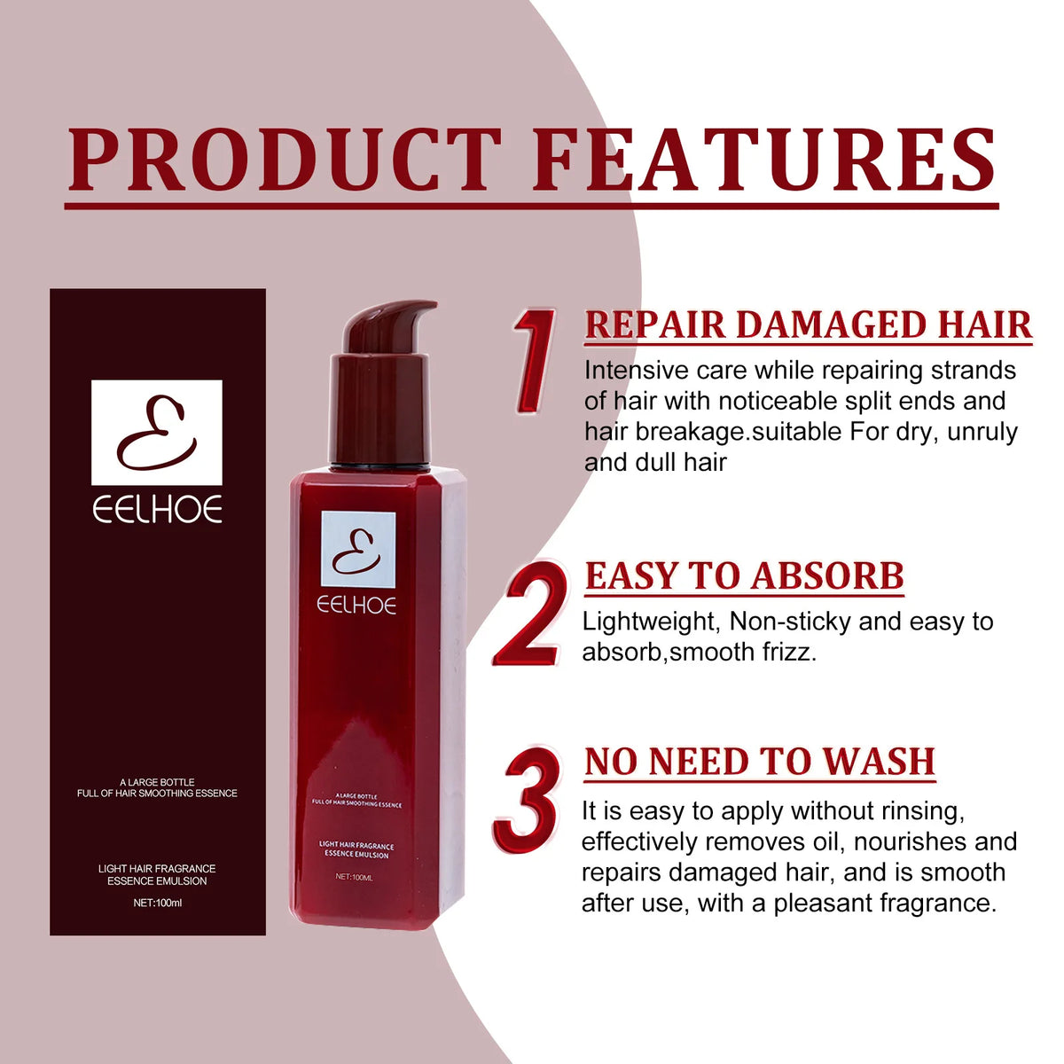 EELHOE Smooth Hair Conditioner Keratin Treatment Professional Straightening Curly Leave-in Repair Damaged Hair Nourishing Serum