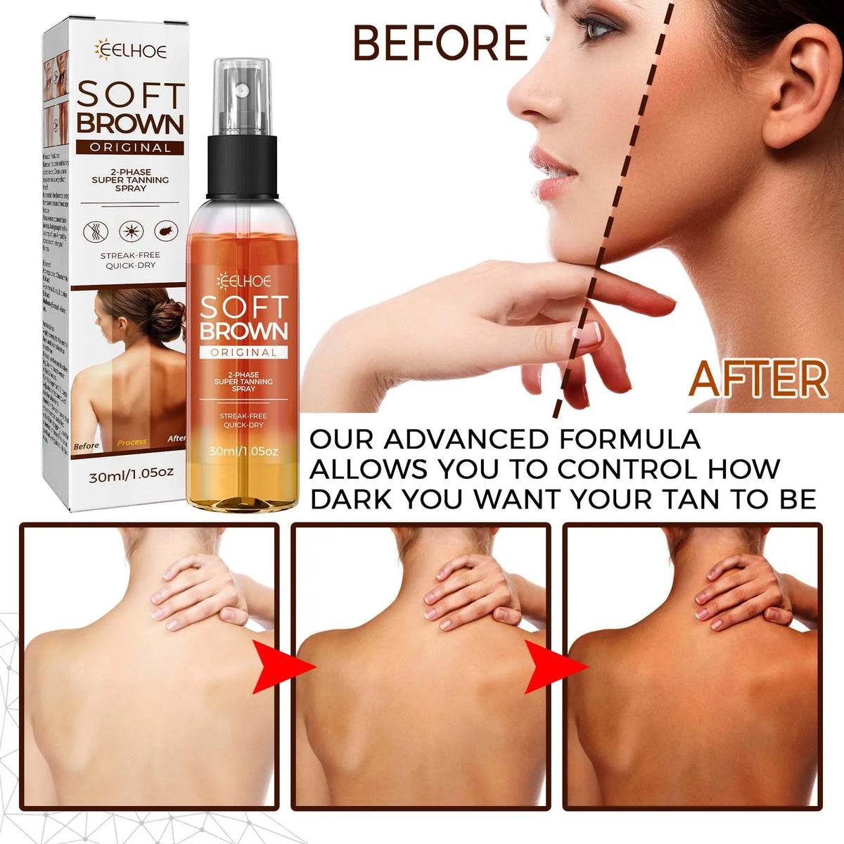 2-Phase Body Tanning Spray Natural Plant Extract Fast Absorption Refresh Non-Greasy Quick Dry Streak-Free Self Tanning Mist For Natural Bronze Glowing Sun-Kissed Skin Summer Beach Moisturizing Tanning