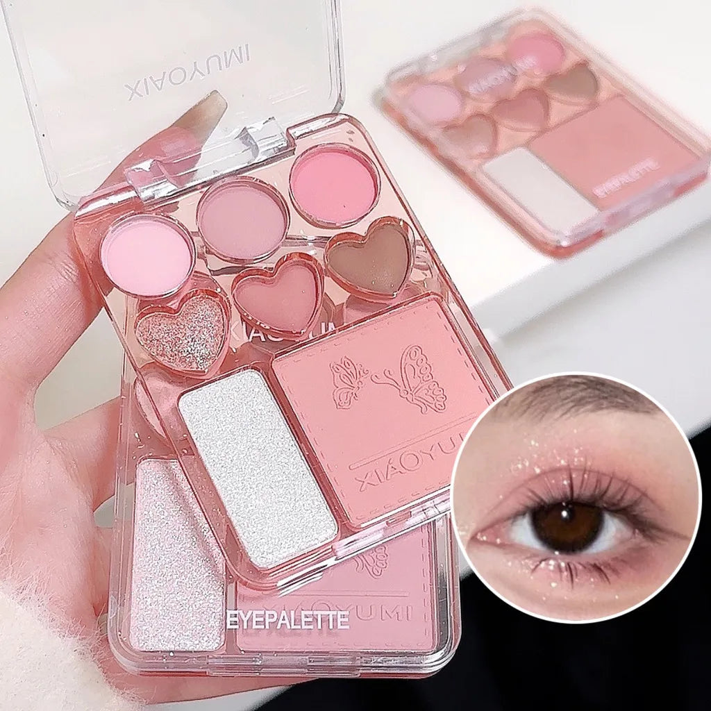 8-color love eye shadow plate, sweetheart blush, high-light integrated natural and long-lasting light shine eye shadow