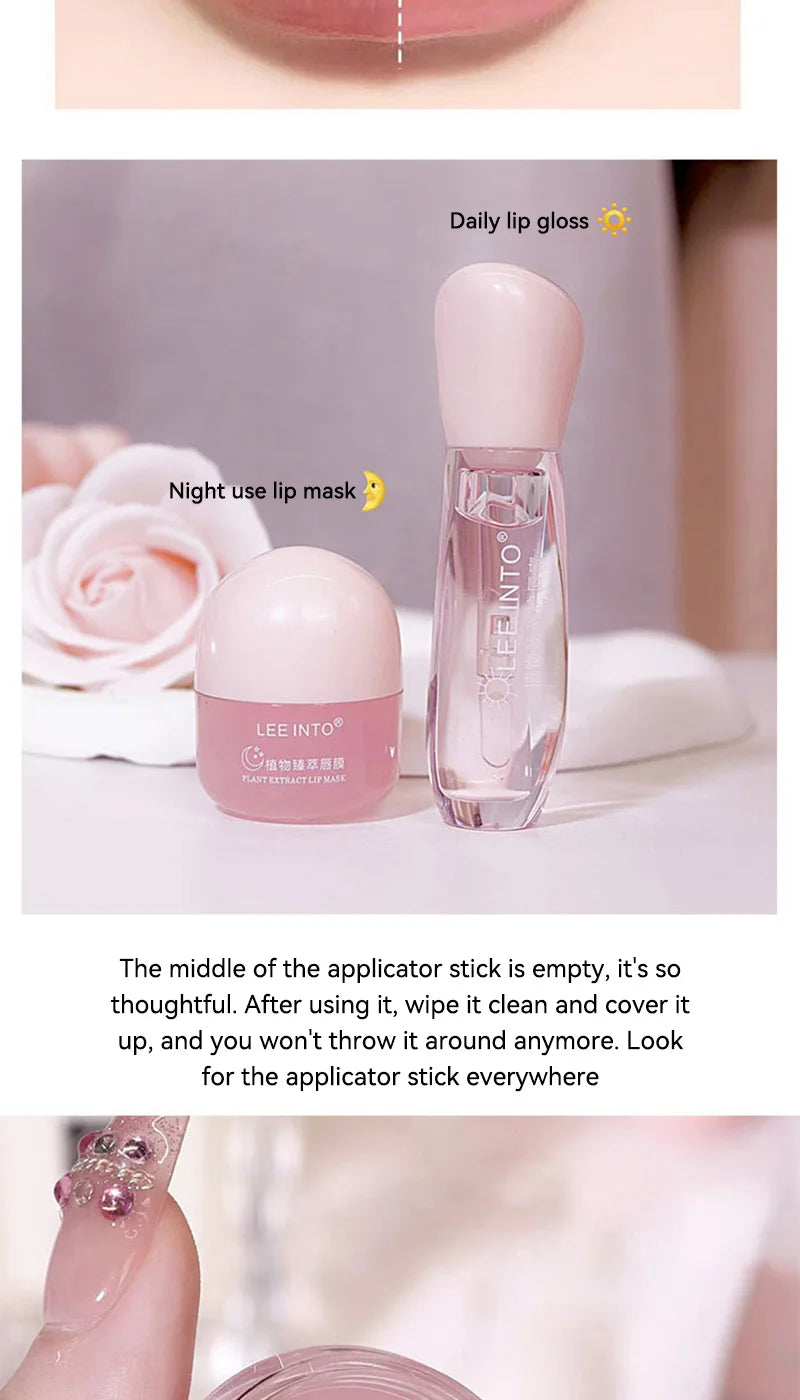 Leeinto Plant Essence Lip Care Set: Moisturizing, Long-Lasting Nourishment, Gentle Formula, Lightweight Texture, Lip Gloss, Lip Mask, Enhances Complexion, Pre-Makeup Primer, Essential for Daily Commuting and Dating, Night Car