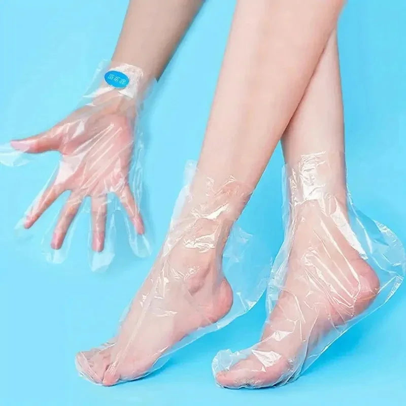 Thick Disposable Hand Mask Gloves, Disposable Foot Mask Foot Covers, Multi-functional Foot/Hand Cover with Blue Adhesive Dots