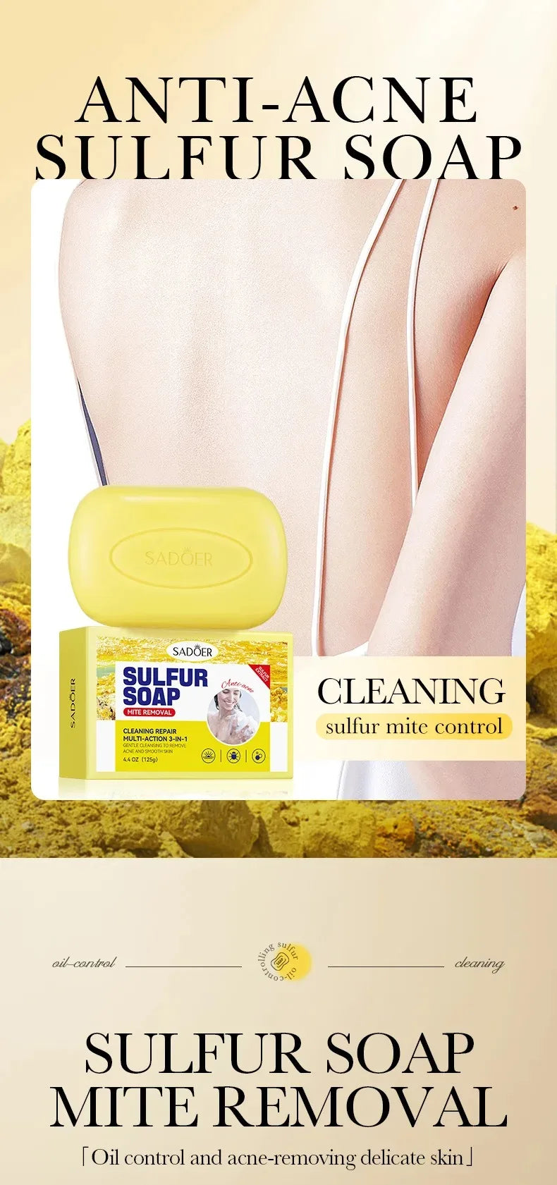 1/2Pcs Sadoer Sulfur Mite Removing Facial Soap Universal Handmade Soap for Body & Face Wash Foam Moisturizing Facial Cleanser