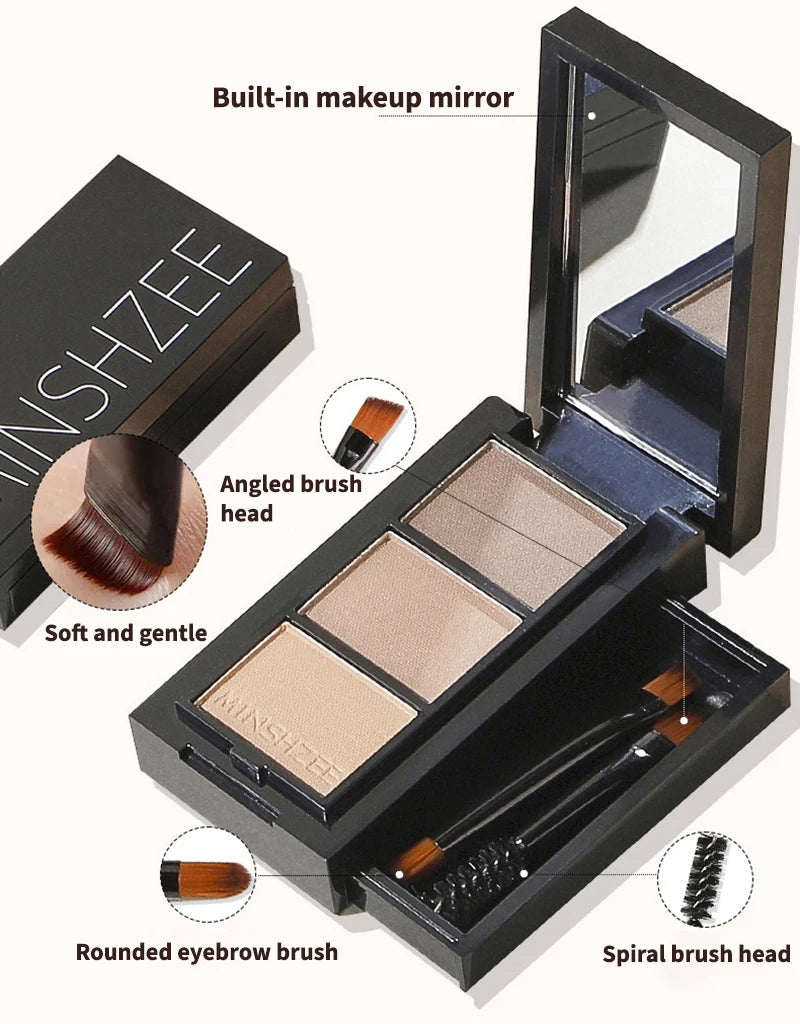 3-Color Eyebrow Powder Palette Cosmetic Eye Brow Enhancer Eye Shadow Eyeliner Contour All In One Makeup With Brush Mirror Box