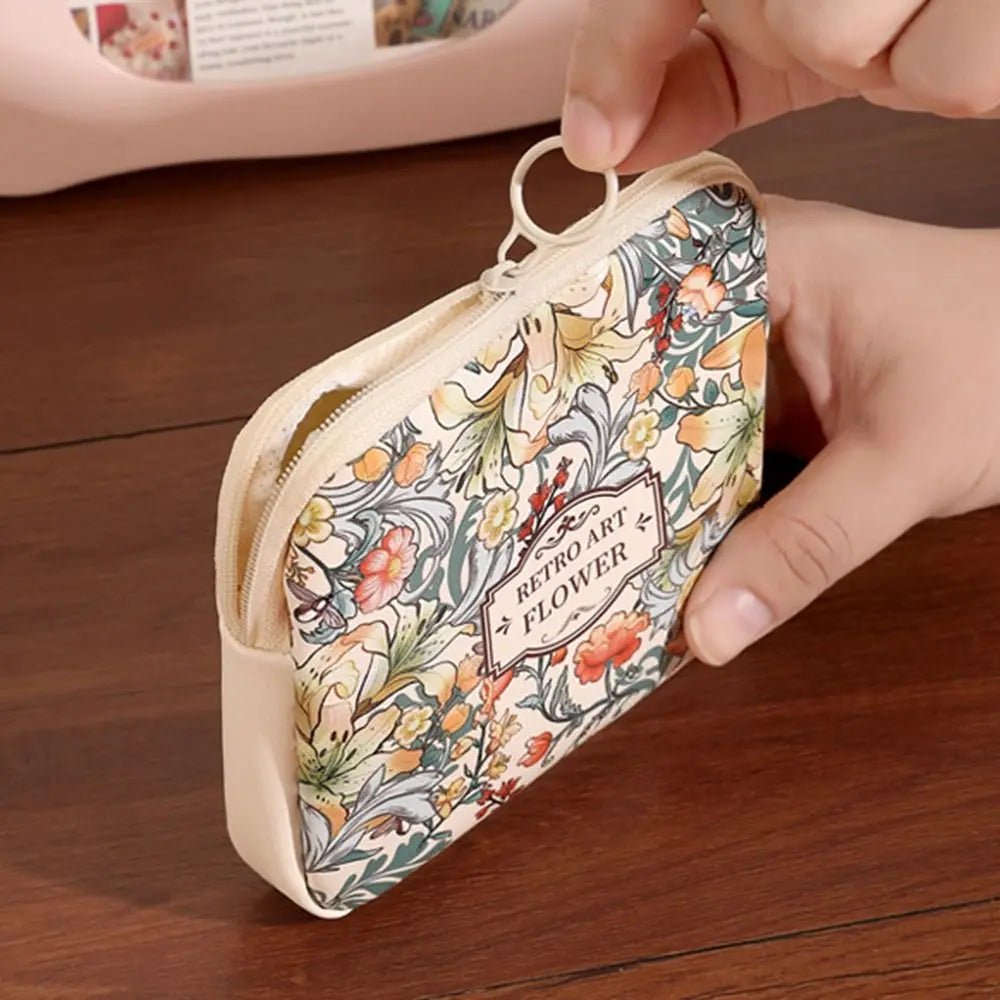 Creative PVC Sanitary Pads Bag Fashion Floral Print Large Capacity Multipurpose Coin Purse Portable Cosmetic Storage Bag