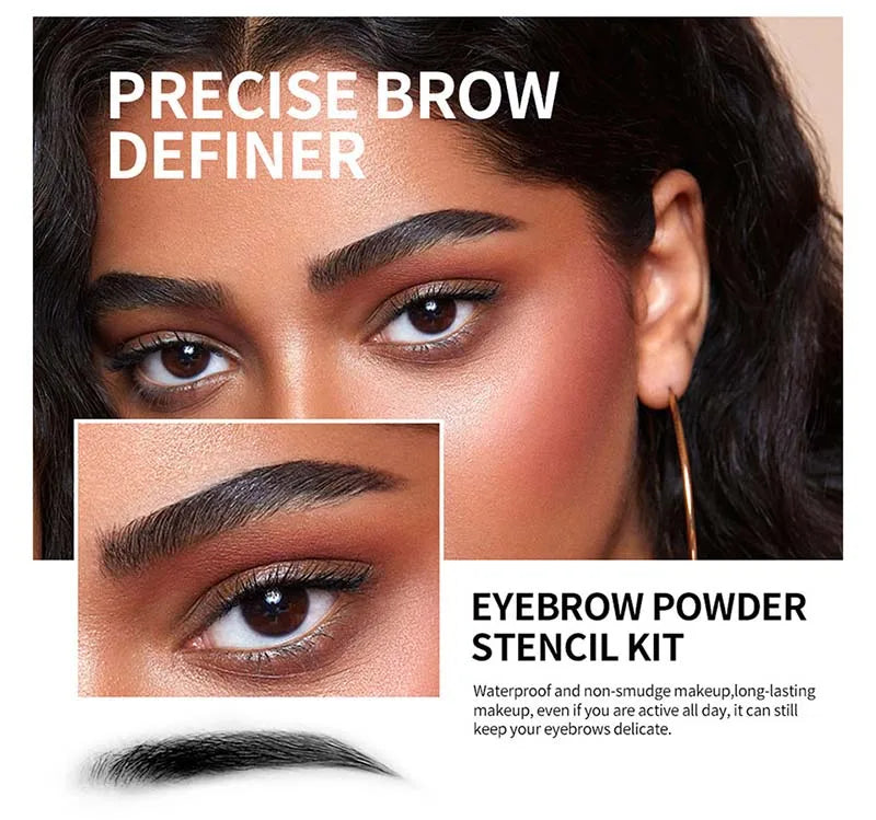 Eyebrow Stamp Stencil Kit Brown Black Brow Powder Hairline Contour Long-Lasting Waterproof Eyebrow Makeup Brow Shape with 12 PCS