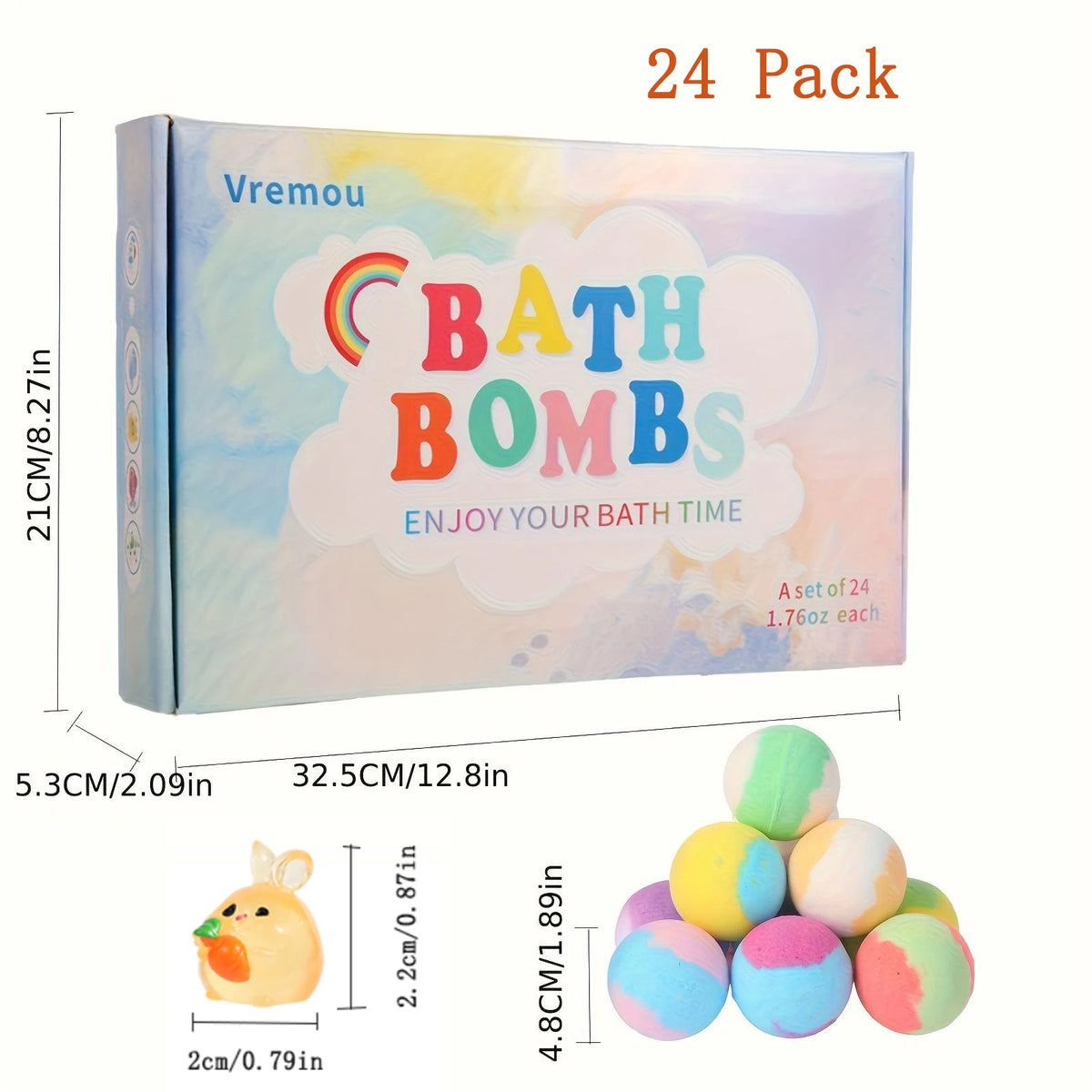 Bath Bombs for Kids with Surprise Inside, 24 Pack Kid Bath Bombs Gift Set, Easter Gifts for Kids Bubble Bath Product for Boys Gi
