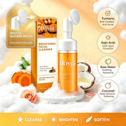 2-in-1 Turmeric Brightening Cleanser,Built in Silicone Brush Head,Synergistic Brightening Formula,Amino Acid Based Gentle Cleansing,Rose Water Hydration&Calming,Deep Nourishing, Cleansing&Hydrating All in One,Instant Foaming