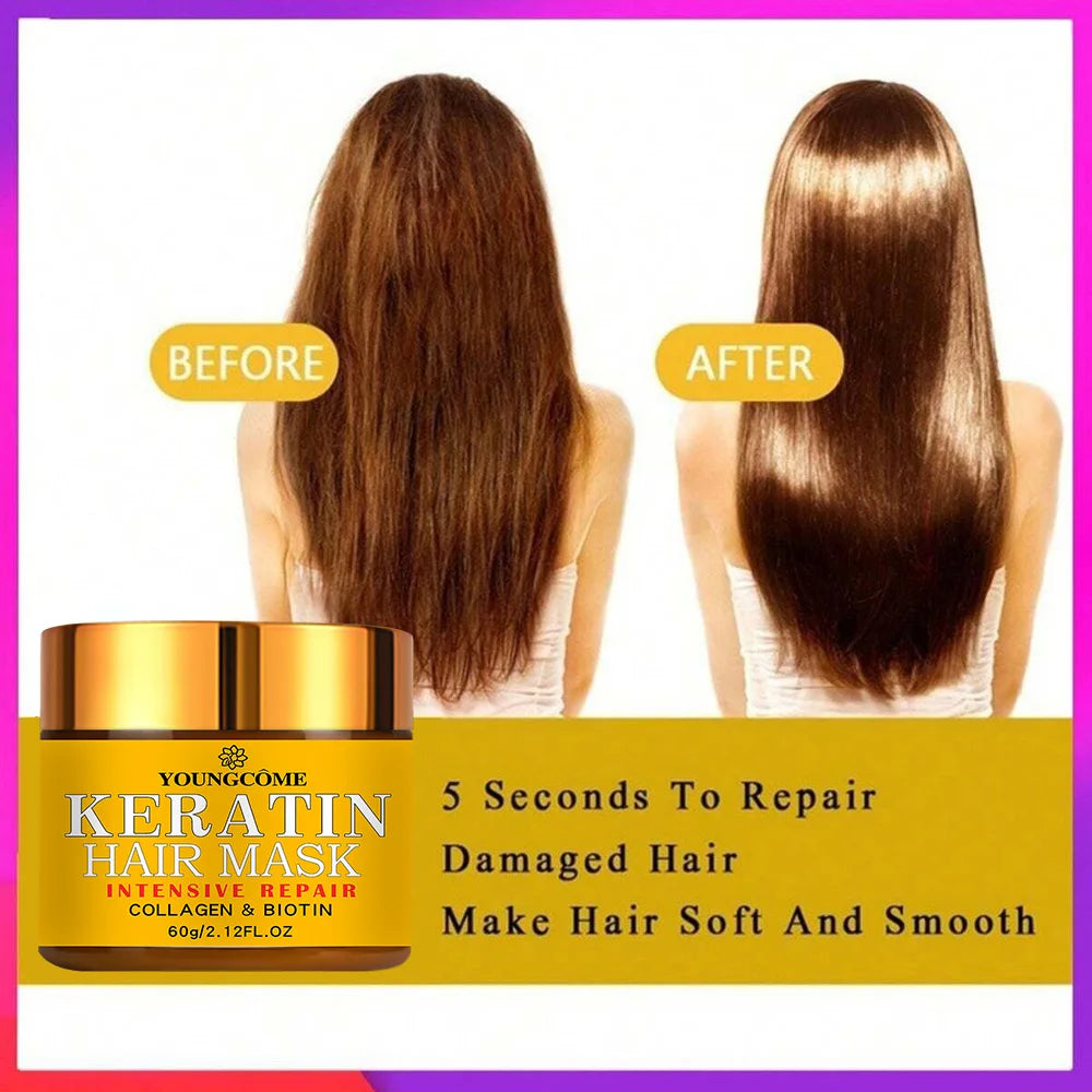 Biotin Collagen Keratin Hair Mask for Dry Damaged Hair, Deep Repair Conditioning Treatment with Nourishing Essential Oils
