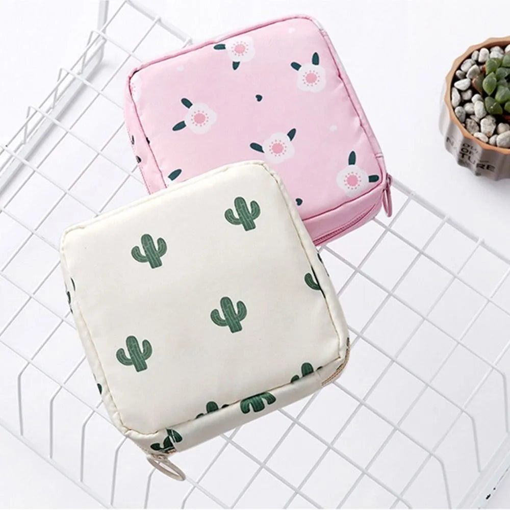 Creative PVC Sanitary Pads Bag Fashion Floral Print Large Capacity Multipurpose Coin Purse Portable Cosmetic Storage Bag
