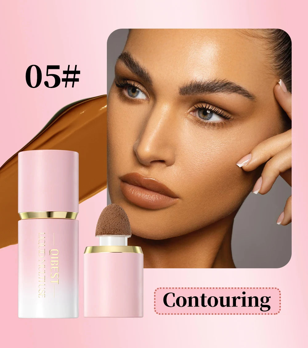 QIBEST Matte Face Liquid Blusher Smooth Cheek Eye Blush Highlighter Multi-Use Stick Rouge Lasting Liquid Contour Bronzer Makeup