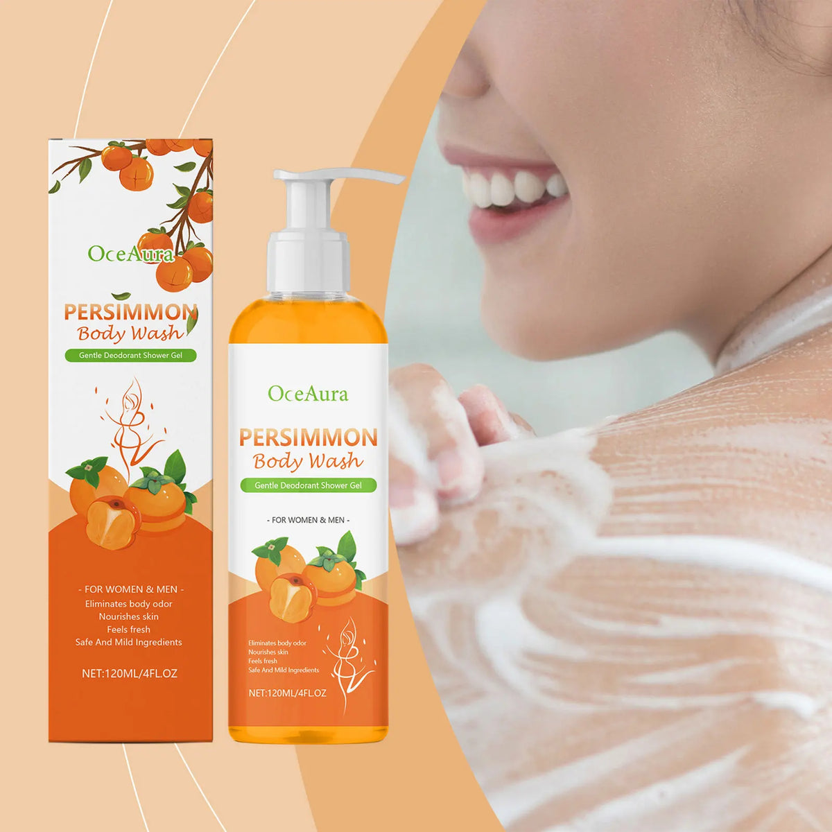 2pcs Persimmon Soaps For Old People Smell,120ml Cleansing Body Deodorizing With Persimmon,Gentle Hydrating Body Cleanser