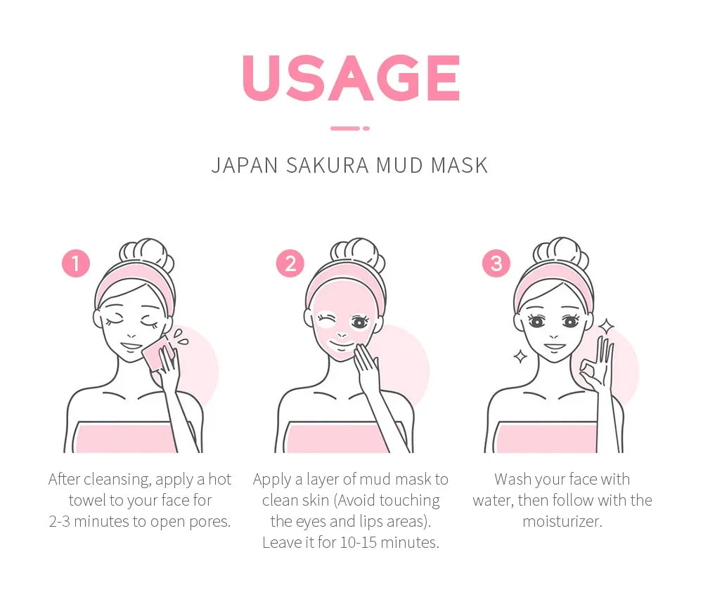 Laikou Sakura Mud Mask Deep Cleansing Oil Control Balance Antioxidan Shrink Pores Remove Blackheads Refreshing Facial Mask90/25g