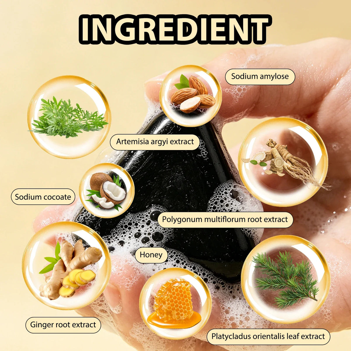 5PCS 7in1 Herbal Shampoo Bar Ginger Ginseng Hair Soap Gray Hair Oil Control Dandruff Repair Damaged Hair Nourish Strengthen