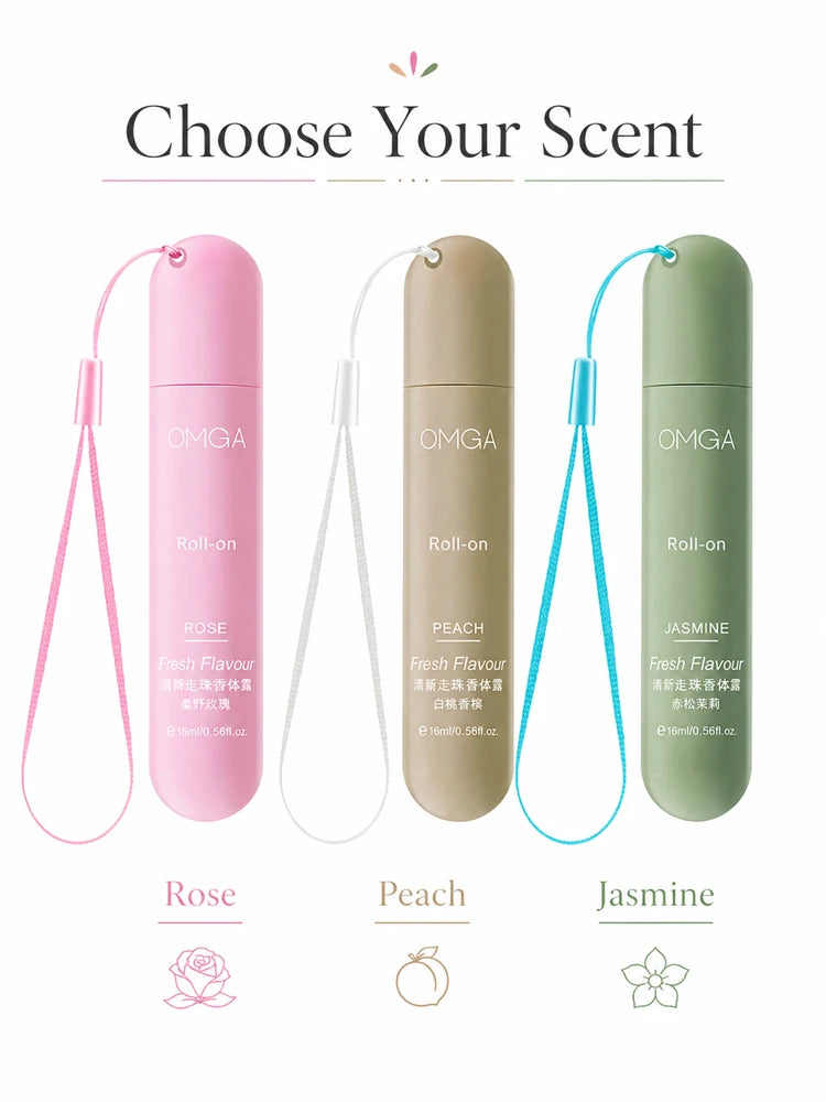 3pcs Portable Roll On Perfume Set 16ml Fresh Body Fragrance for Women Travel Size Long Lasting Scent Rose Peach Jasmine