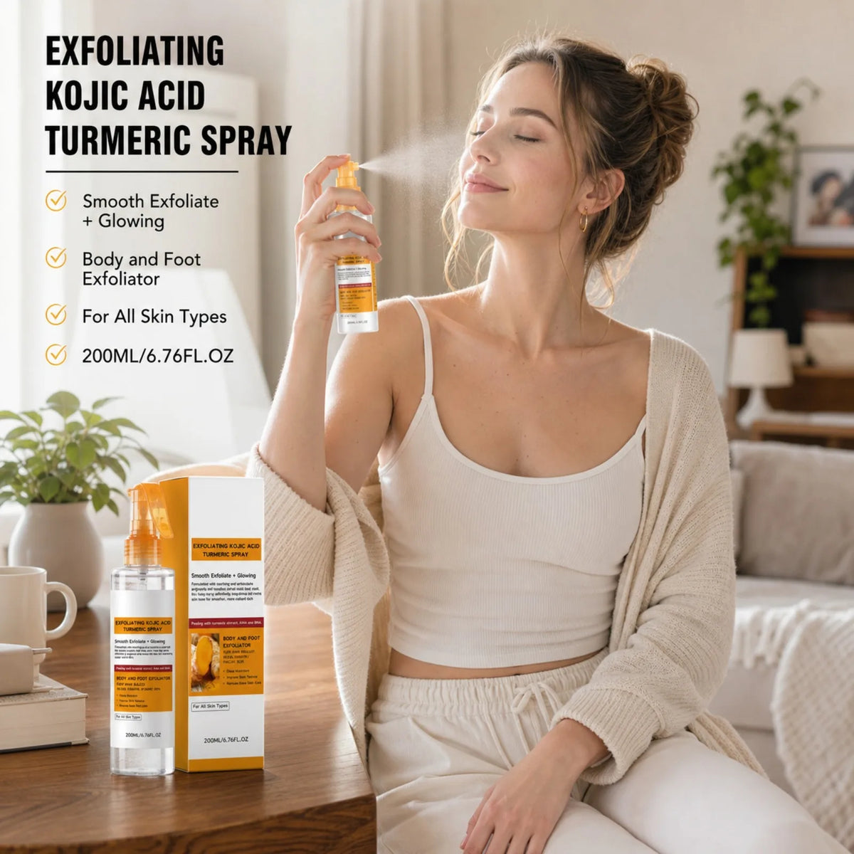 Exfoliating Kojic Acid Turmeric Spray and Serum Skin Care Set Gentle Exfoliation Improve Dull Tone Smooth Brightening Kit